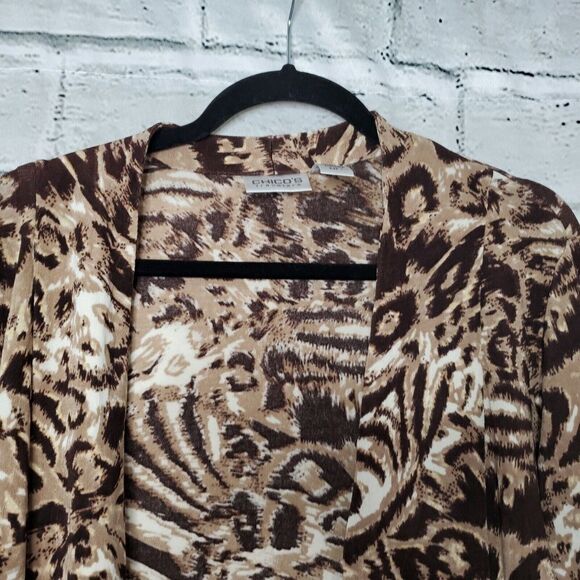 Chico's Travelers Brown & Tan Open Front Animal Print Cardigan Jacket Chico's 1 - Picture 2 of 7